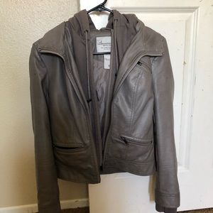American Rag Gray XS Faux Leather Jacket w/ Hood